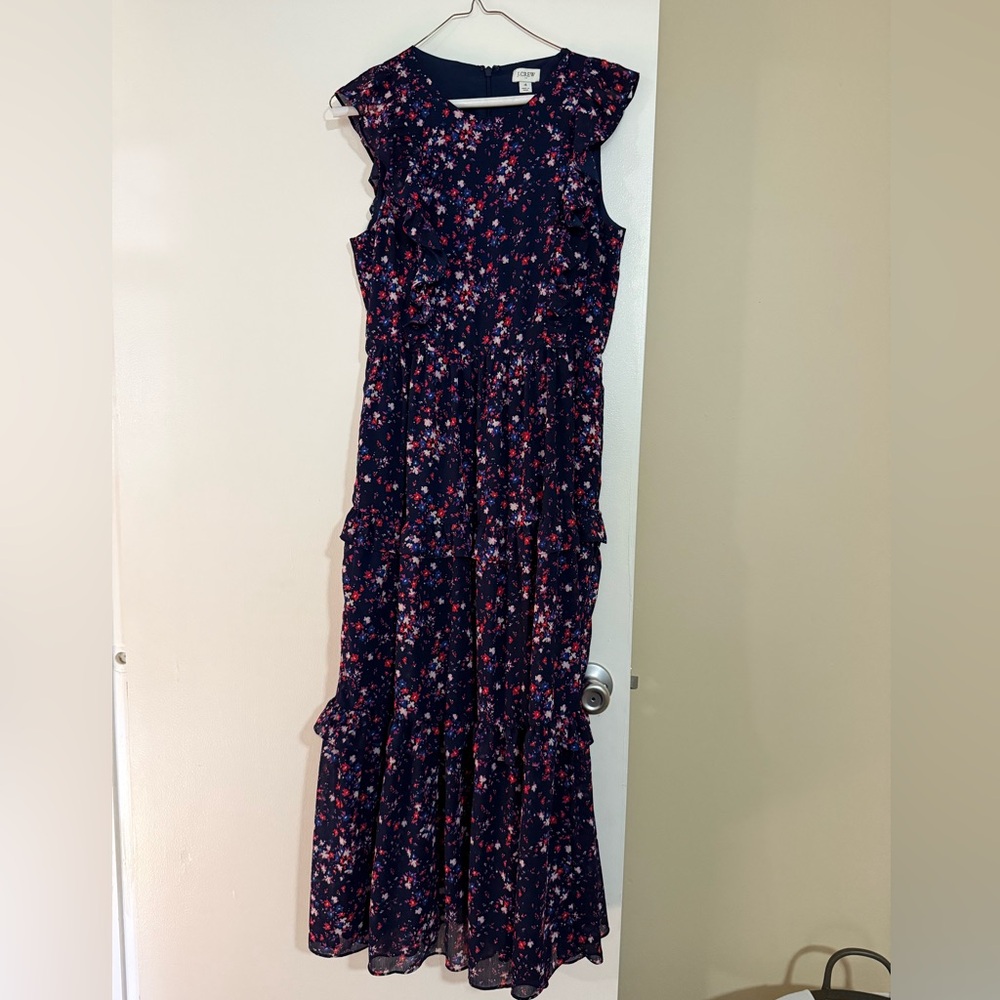 J. Crew Navy Floral Maxi Dress with Pink & Red Accents